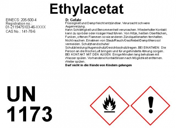 Ethylacetat-Etikett