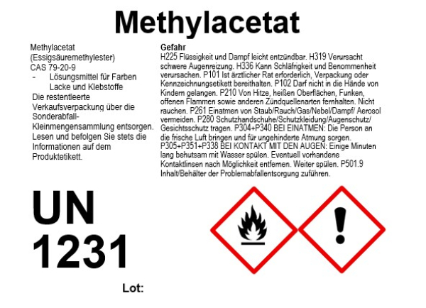 Methylacetat-Etikett