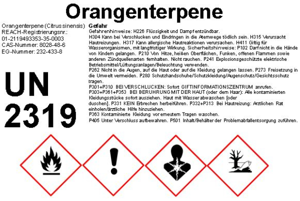 Orangenterpene-Etikett